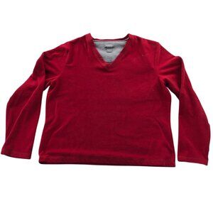 Bass G.H. Bass Co Womens Fleece Sweater Large Red V-Neck Stretch Pullover Casual